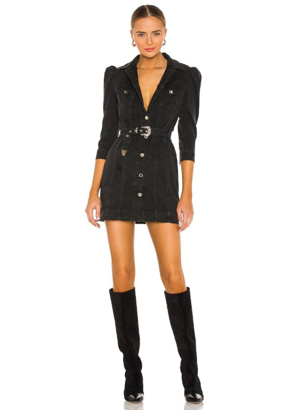 retrofete Lema Dress in Jet Black Belted Denim